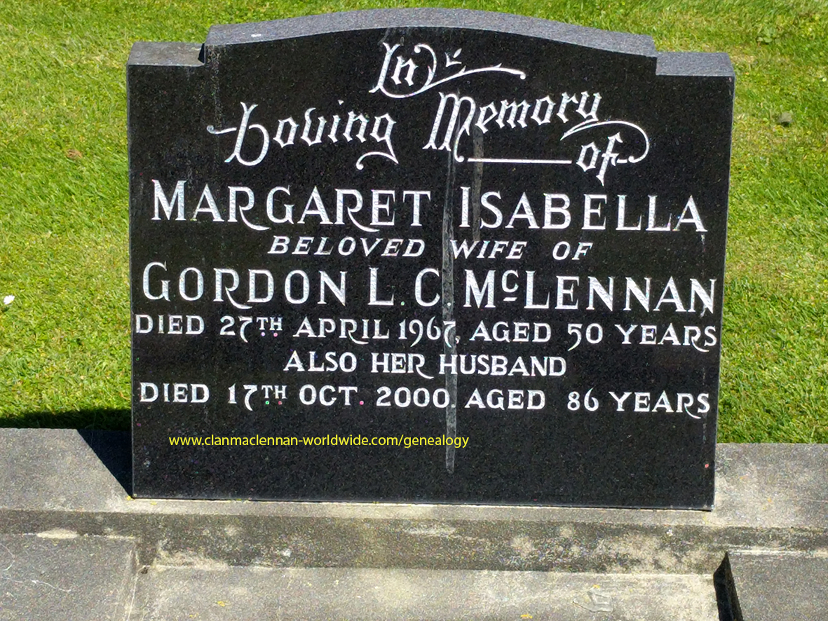 Photo of headstones/Gordon L C McLennan d 2000 hdstn WyndhamNZ